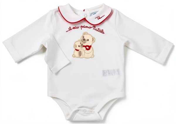 THUN, Body 'Il mio Primo Natale' di Colore Bianco in 100% Cotone con Iconico Orsetto Thun, Linea OVS, 3-6 Mesi-0